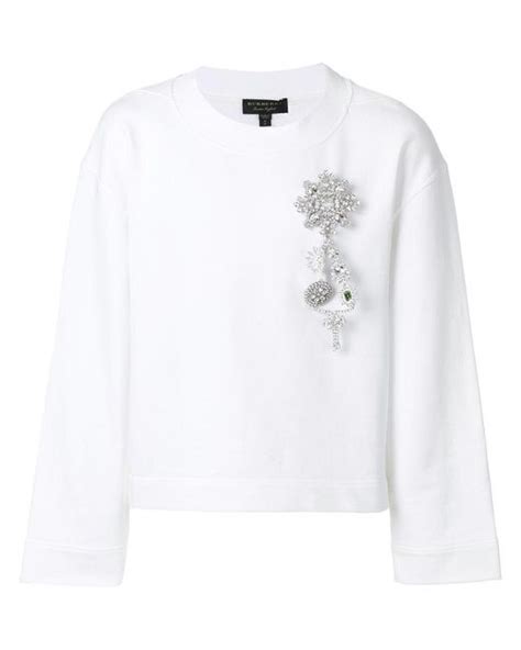 burberry women white sweatshirt with crystal brooch|burberry sweatshirt.